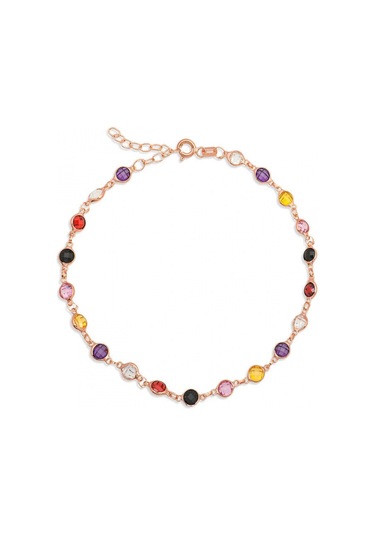 925 Ayar Gümüş Rose Renkli Taşlı Kadın Halhal T8377 599599 A - Gümüş