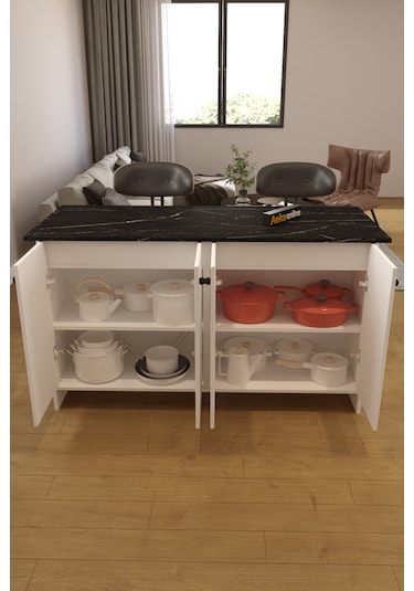 Ae-2080 Patentli Ayder Mutfak Adası Beyaz/s.mermer Raflı,çok Amaç