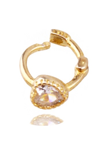 Liu S 27 Halka Kalp Gümüş Piercing 925 Ayar, Altın Kaplama, Zirkon Taşlı Ms3842 Altın