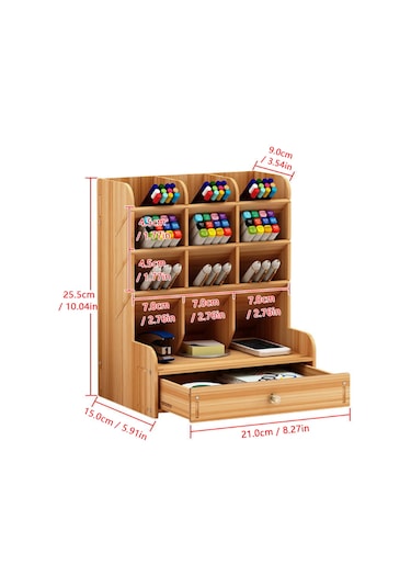 Ahşap Masaüstü Organizatör Çok Fonksiyonlu Kalemlik Kahverengi Kahverengi