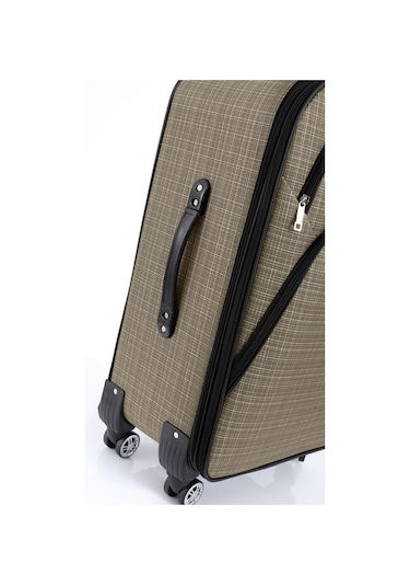 Gedox Büyük Ve Kabin Boy Valiz Seti 4 Teker Kumaş Valiz Bej 1081