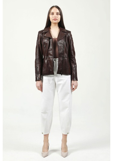 Dericlub Santa/65 Jumbo Model Gerçek Deri Kadın Mont Kahve