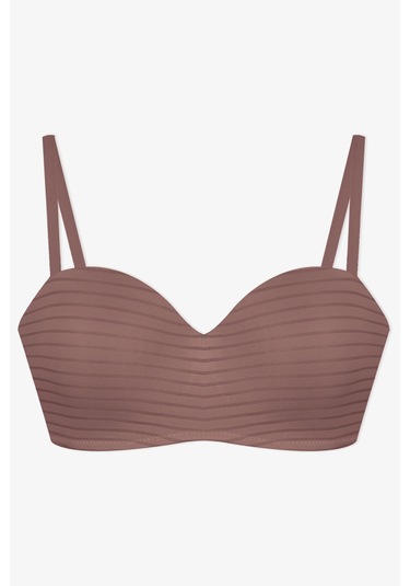 Kadın Dolgusuz Transparan Çizgili Toparlayıcı Straplez Sütyen Kahverengi