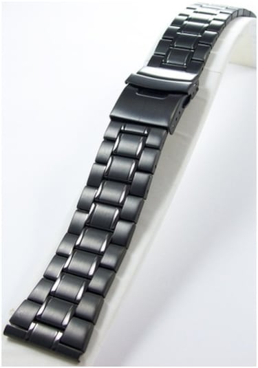 24Mm Siyah Metal Saat Kordonu Çelik Kolçak 1.Kalite Kayış Şeritli