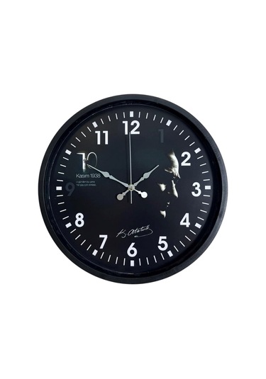 Atatürk Tasarımlı Siyah 36 Cm Premium Duvar Saati Renkli