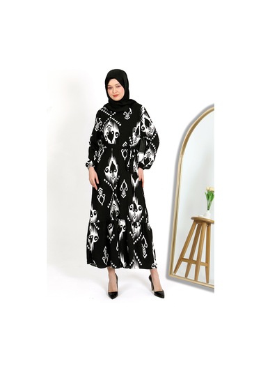 Desenli Bürümcük Elbise Siyah