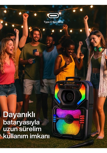 Double 8 Rgb Karaoke Hoparlör Bluetooth Usb Tf Fm Kumandalı Mikrofonlu