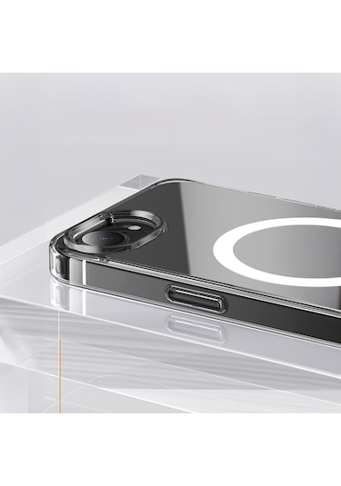 Kilifone - İphone 16e Uyumlu - Kılıf Magsafe Şarj Özellikli Şeffaf Sert Pc Koruyucu Embos Kapak - Şeffaf - T36097 Şeffaf