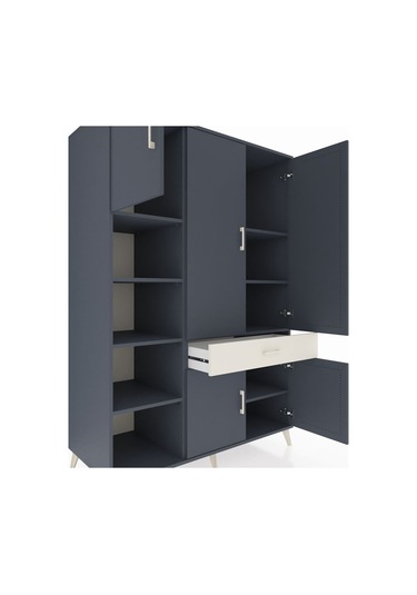 Kronos Dolap 8 Raflı Tek Çekmeceli 5 Kapaklı 132x59x195 Antrasit-antrasit/aytaşı Antrasıt/aytası