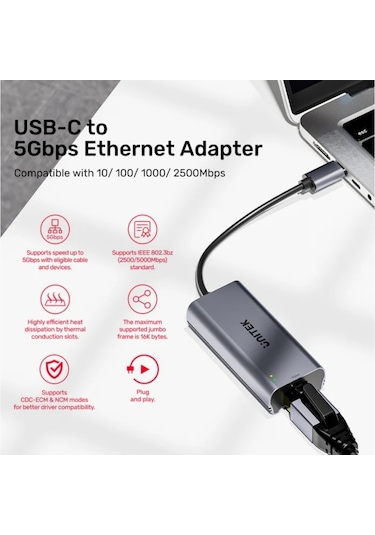 Unitek Usb Type-c - 5gbps Ehernet Adaptörü U1343agy01 Nneunı0001