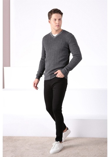 Ferraro Antrasit V Yaka Erkek Pamuk Kazak Antrasit (490435477) Antrasit