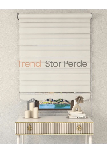 Beyaz Boncuklu Zebra Stor Güneşlik Perde Opak Beyaz