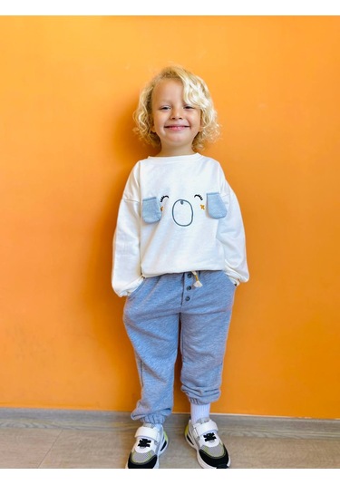 Minizoo Baby Köpek Kulaklı Erkek Çocuk Eşofman Takım Beyaz