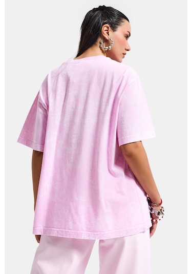 Itsbasic Kadın Pembe S6-98 Oversize Santa Barbara Baskılı %100 Koton T-shirt
