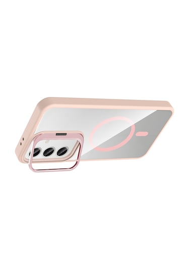 Adige Samsung Galaxy Uyumlu S24 Fe Kılıf Etro Standlı + Kamera Lens Koruyucu Pembe