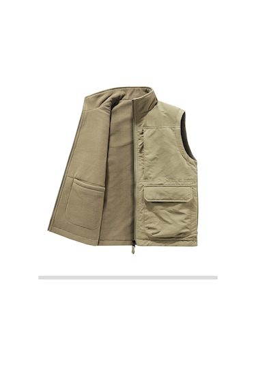 Erkekler İçin Sonbahar Ve Kış Dış Mekan Kadife Yelek Kolsuz Ceket Yeşil