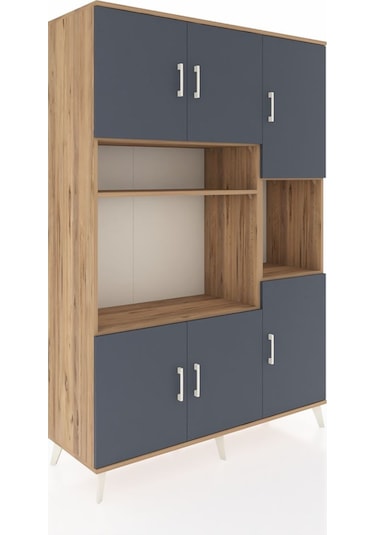 Hyperion Dolap 9 Raflı 6 Kapaklı 132x44x195 Çam-antrasit/çam Çam