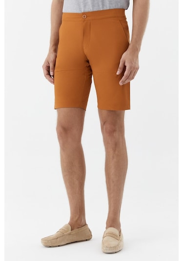 Sabri Özel Erkek Kiremit Normal Kesim Regular Fit Pamuklu Yan Cep Normal Bel Bermuda Şort