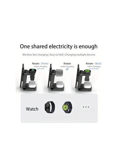 Topshop1 Katlanabilir Kablosuz Sarj Cihazi 3u 1 Arada Cok Fonksiyonlu Hizli Siyah Telefon Sarj Aleti