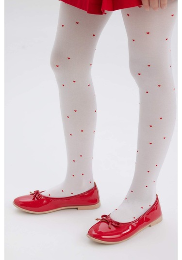 DeFacto Kız Çocuk Kalp Desenli Muz Külotlu Çorap X4350A6NSKR1