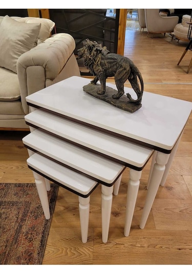 Akset 4lü Lüx Zigon Sehpa Beyaz Ceviz