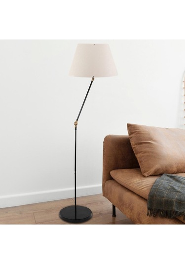 Oynar Gövdeli Siyah Metal Lambader Konik Krem Kumaş Başlık Dekoratif Köşe Lambası Krem