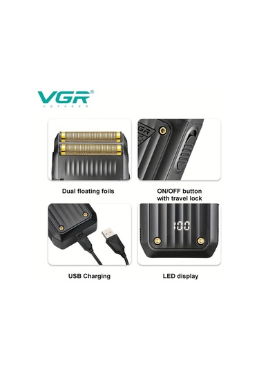 Dashanshop Vgr V-363 Erkekler İçin Profesyonel Şarj Edilebilir Kablosuz Elektrikli Tıraş Makinesi Black V363