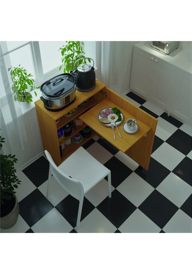 Asratrend Mutfak Fonksiyonel Kilerdolabı+Katlanır Masa Afrika Ceviz