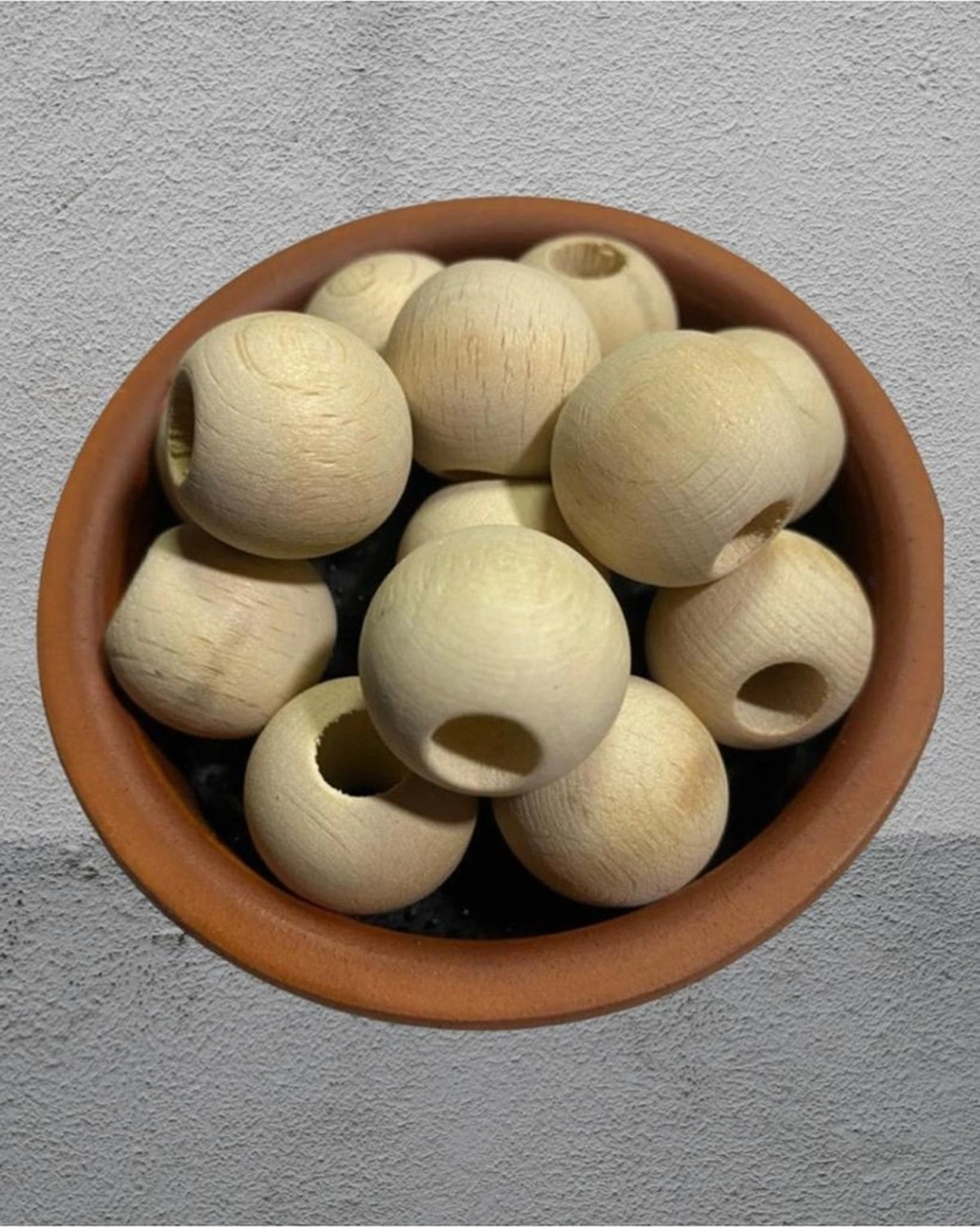 4 Adet - 32 Mm Ham Ahşap Boncuk