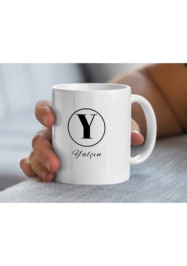 Yalçın İsimli Kupa Bardak, Harfli Bardak, Hediye Kupa Bardak, Kahve Kupa Bardak Beyaz