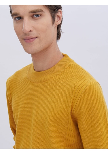 Kip Sarı Yarım Balıkçı Yaka Desenli Triko Çok Renkli