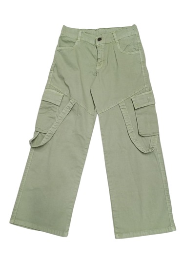 Kız Çocuk Kargo Cepli Bol Paça Cep Detaylı Su Yeşili Pantolon Su Yeşili