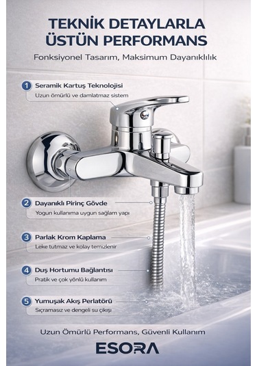 Krom Mix Banyo Duş Musluğu Çeşmesi Bataryası