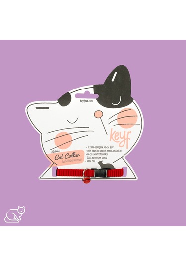 Keyf Lastikli Kedi Tasması 1.2 CM Genişlik 30 CM Boy Zilli