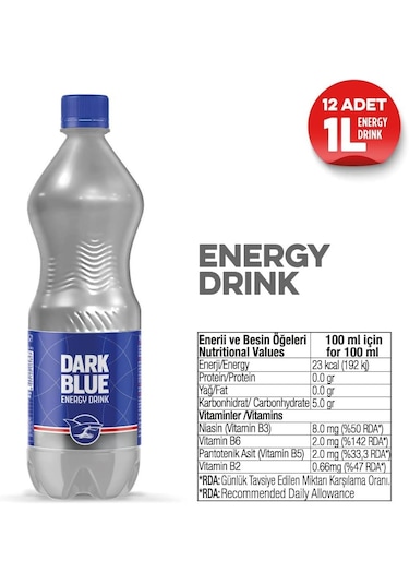 Dark Blue Enerji İçeceği 1 Lt X 6 Adet