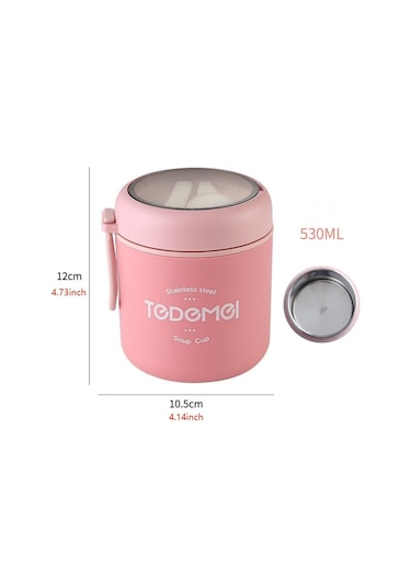 Samdoo Podofo Paslanmaz Çelik Isı Saklama Yemek Kutusu - 0.53l Sızıntısız Kapaklı, Yemekleri 12 Saat Isıt/24 Saat Soğut, Yıkama Makinesine Uygun, Çıkarılabilir Kaşık İçeren Pembe Pembe