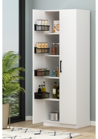 Tiba Erzak Dolabı 4 Sepet Raflı 180 Cm Çok Amaçlı Dolap Banyo Dolabı Beyaz Beyaz