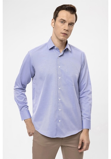 SÜVARİ Mavi Regular Armürlü Klasik Yaka Gömlek Mavi