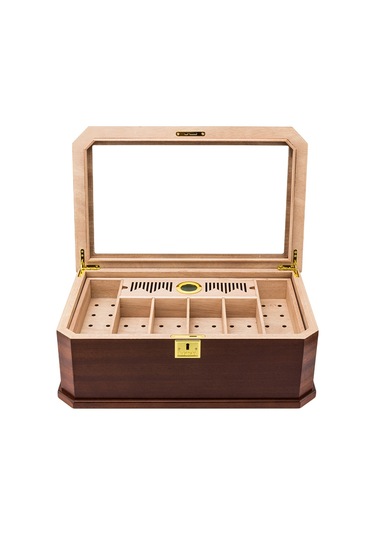 Lubinski New Cedar Camlı Tepsili Puro Kutusu Humidor Kahve 100s