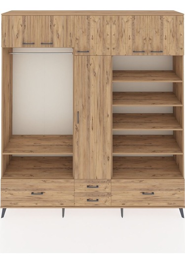 Hyperion Dolap 18 Raflı 4 Çekmeceli Tek Askılı 220x44x243 Çam-çam/çam Atlas Çam/atlas Çam