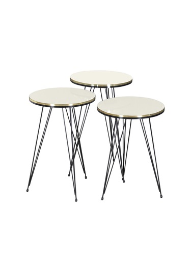 Zigon Sehpa Siyah Tel Ayak Çift Altın Krem