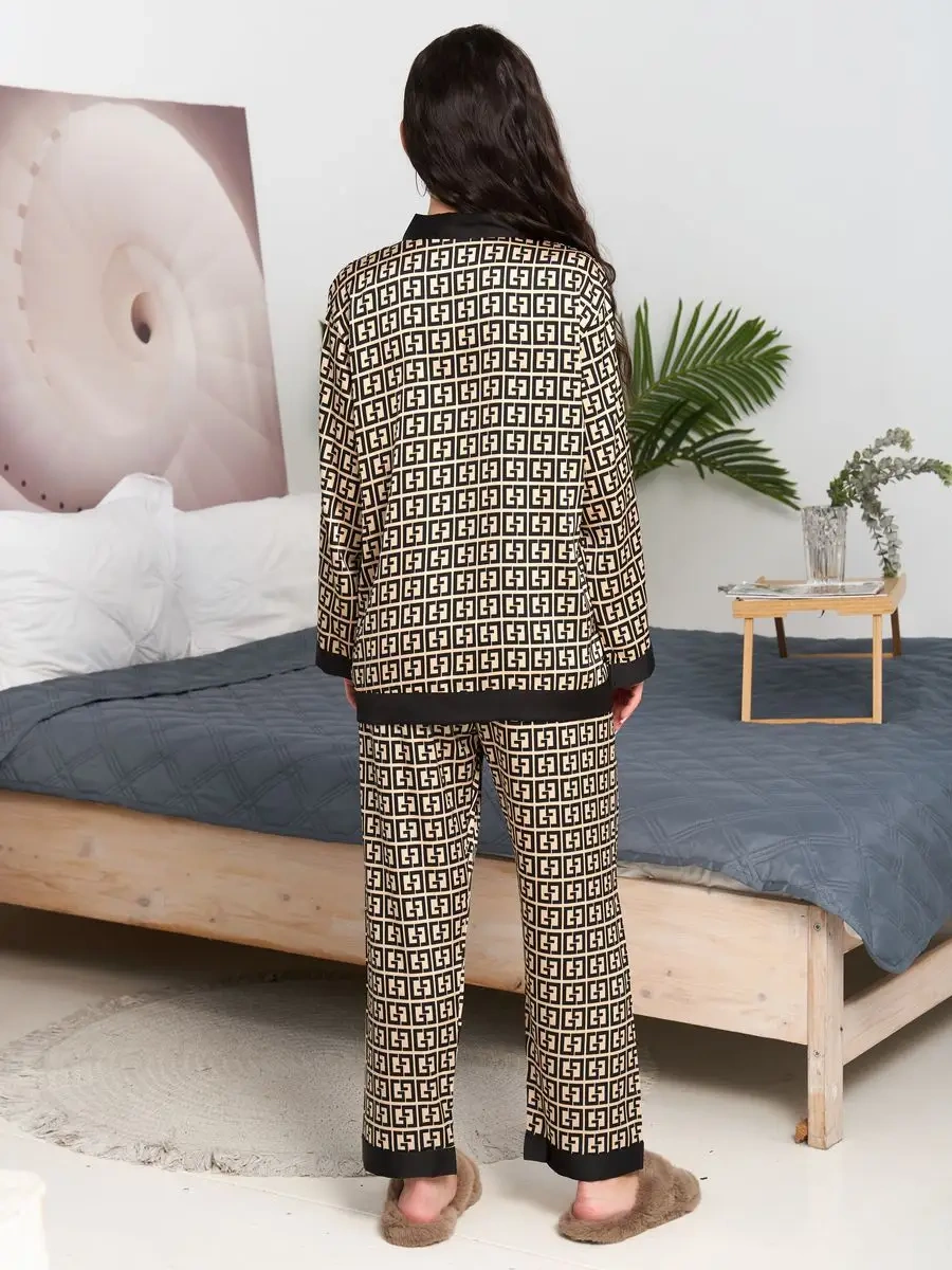 Uutnaa Pizama İpek Ev Pijaması Takımı Pantolon Ve Üstlü 158392610 Altın Rengi