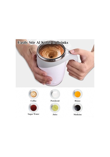 Tenfowee Şarjlı Beyaz Manyetik Karıştırıcı, Çift Duvarlı Isı Saklama, Leak-proof Paslanmaz Çelik Seyahat Bardak Beyaz