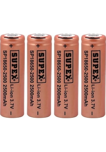 Supex SP18650-2500 2500 mAh 3.7 V 18650 Başsız Li-Ion Şarj Edilebilir Pil 4'lü