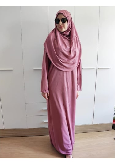 Tek Parça Namaz Elbisesi - Gül Kurusu - Altın