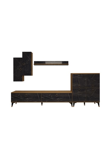 Decoraktiv Eko 6 Mdf Std Gold Tv Ünitesi Tv Sehpası Pera - Siyah Mermer