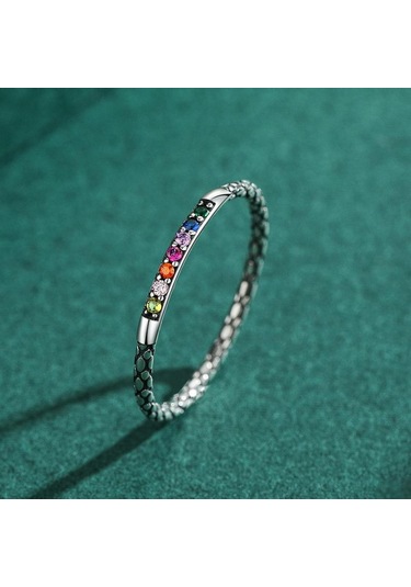 Modian 925 Ayar Gümüş Renkli Gökkuşağı Şanslı Vintage Zirkon Parmak Yüzük Kadınlar Için Köpüklü Cz Takı Hediye Bijoux 9 Gümüş