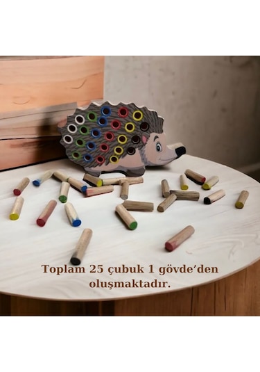 Eğitici Montessori Ahşap Kirpi Oyuncak Renkli Tak Çıkar