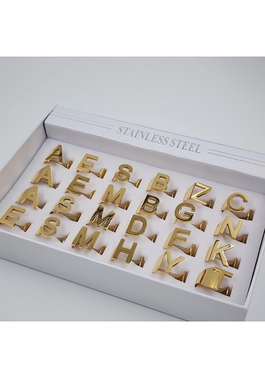 Çelik Gold Düz Kesim Harf Yüzük -a Harfi- Ayarlı Ölçü-1888