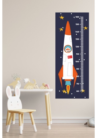 Çocuk Odası Uzay Roketi Temalı Boy Ölçme Cetveli Duvar Sticker